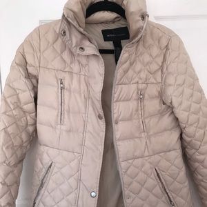 Moda International Knee-Length Cream Quilted Coat